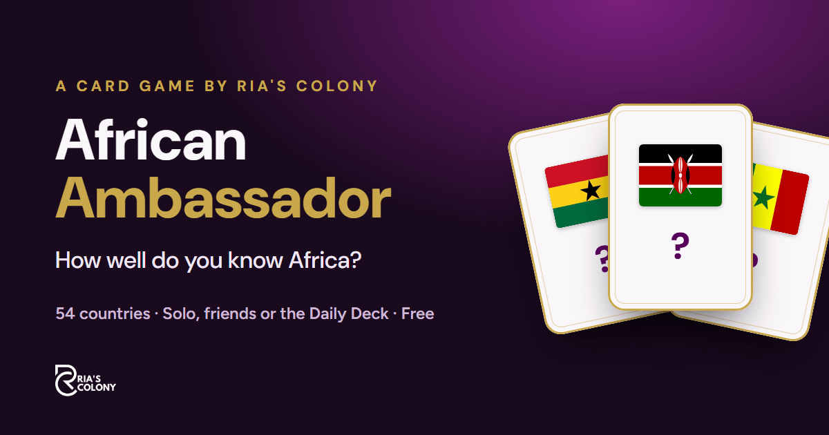 African Ambassador: three playing cards showing the flags of Ghana, Kenya and Senegal