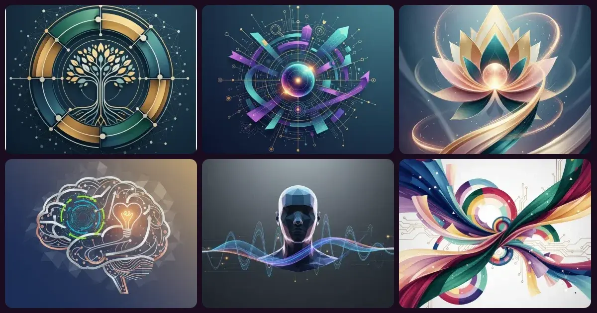 Six course covers from Ria's Colony School, with art for leadership, marketing, wellness, the mind, public speaking and communication
